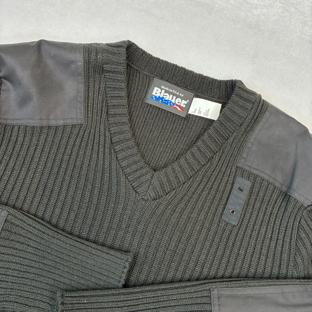 Blauer Commando Sweater Mens Large Black Ribbed V-Neck Tactical Made in USA 210